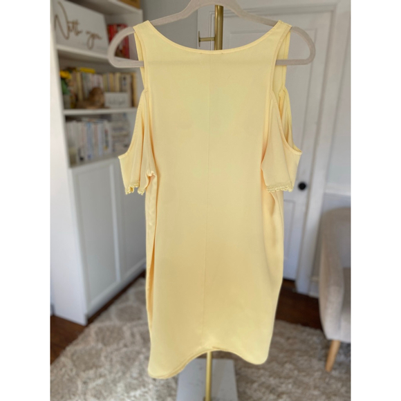 Everly Yellow Cold Shoulder Mini Dress Romantic Castlecore Brunch Coquette Luxe - Picture 3 of 7